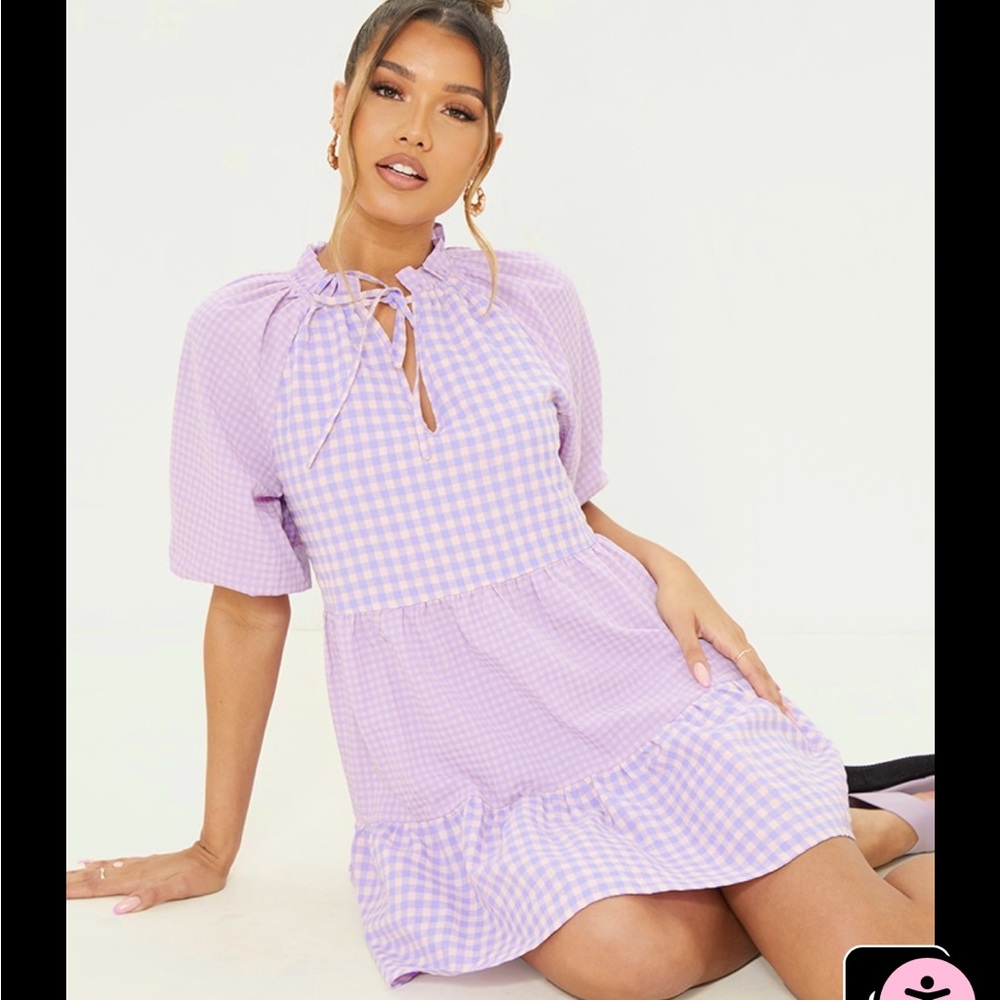 Pretty Little Thing gingham lilac dress